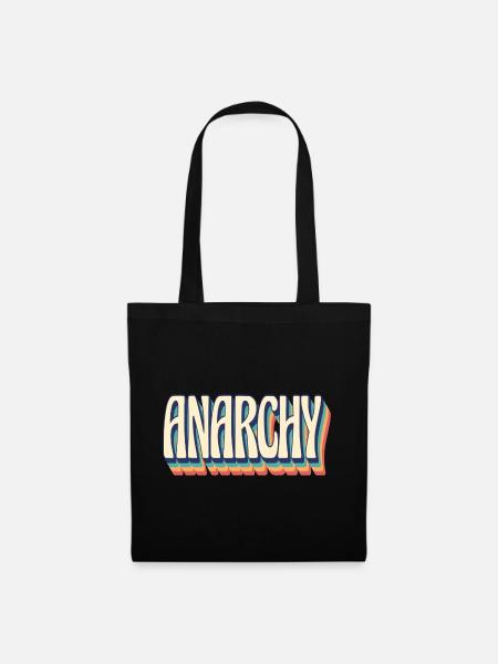 Vintage 70er Jahre gestreiftes Retro Anarchy T-Shirt - Stoffbeutel - Schwarz