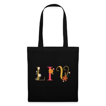 Nom LIV orné de fleurs - Sac en tissu - noir - Devant