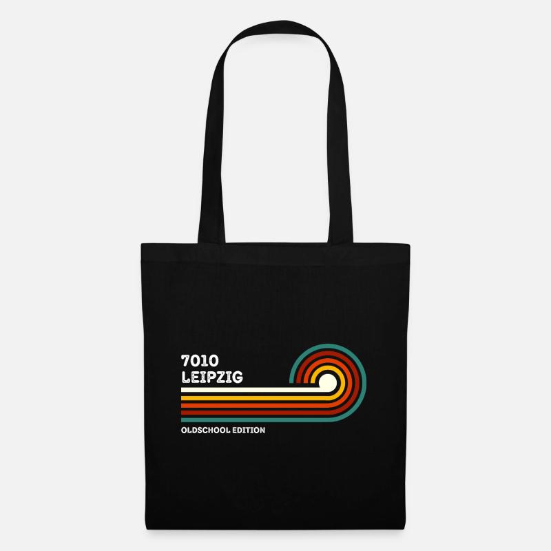 Leipzig Retro Shirt 7010 PLZ Postleitzahl Vintage - Stoffbeutel - Schwarz