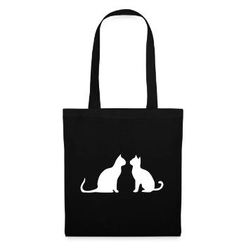 Weiße Katze 2 Katzen Silhouetten Geschenk  - Stoffbeutel - Schwarz - Vorne