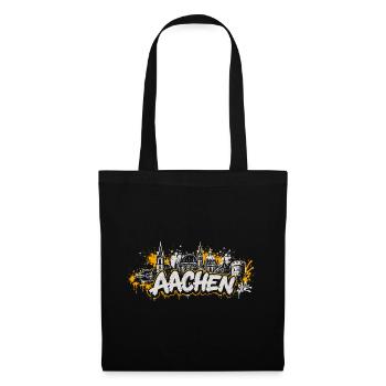 Aachen Graffiti Skyline Shirt - Stoffbeutel - Schwarz - Vorne