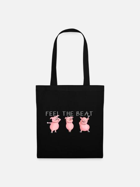 feel the beat - lustige Schweine tanzen - Stoffbeutel - Schwarz