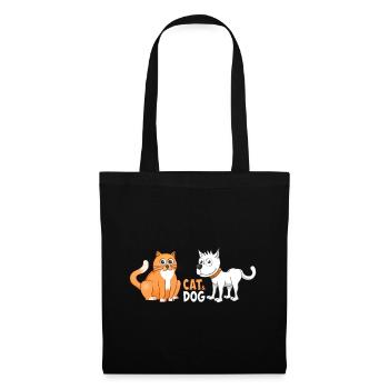 Fröhliche Illustration einer Katze und eines Hundes. - Stoffbeutel - Schwarz - Vorne
