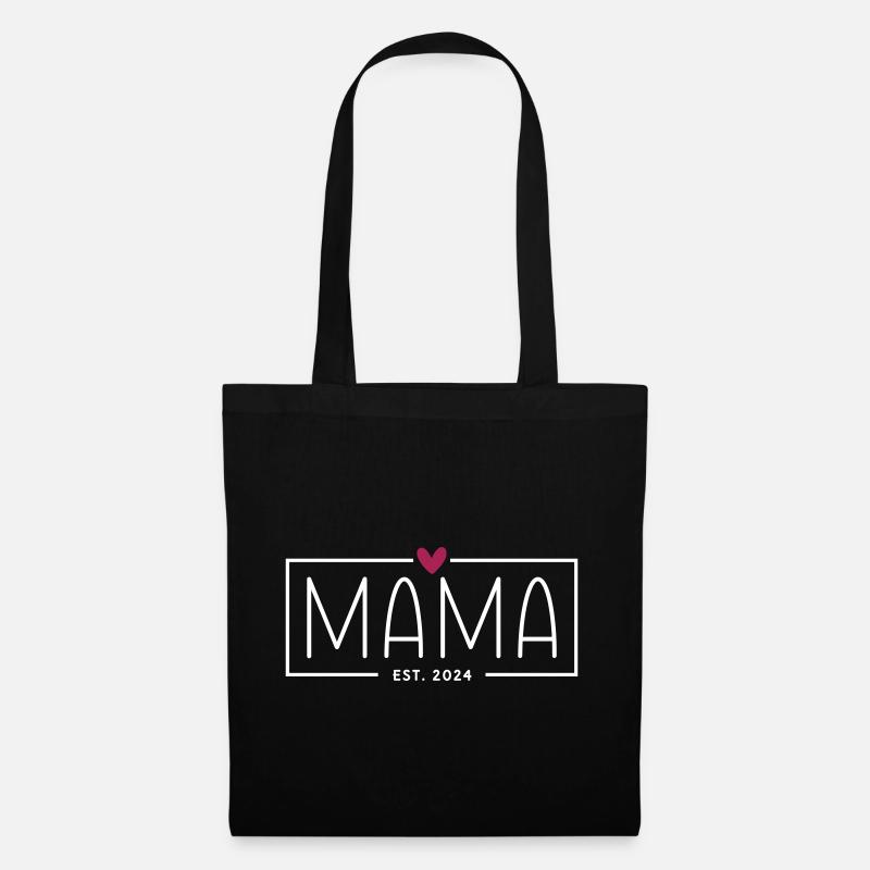 Mama Est 2024 - Herz - Mama 2024 Geschenk - Stoffbeutel - Schwarz
