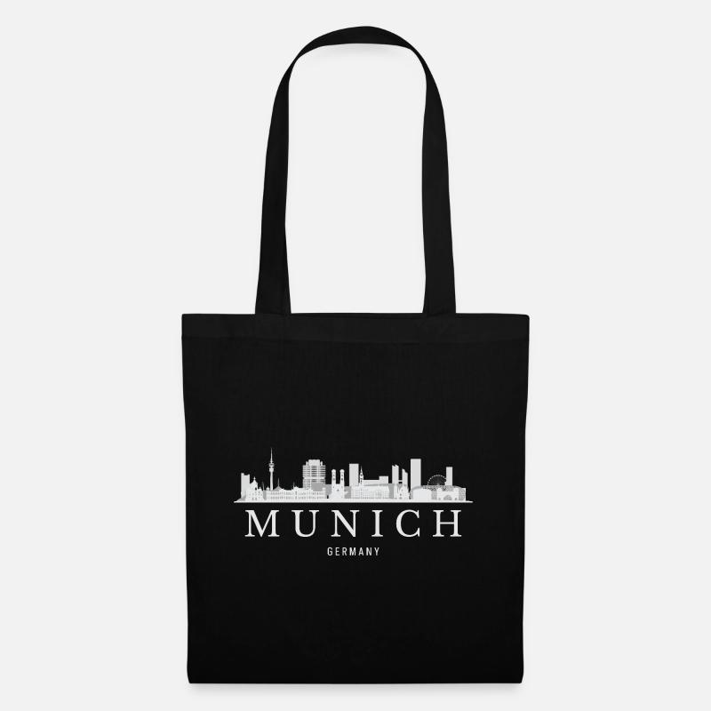 Münchner Skyline, München, Deutschland - Stoffbeutel - Schwarz