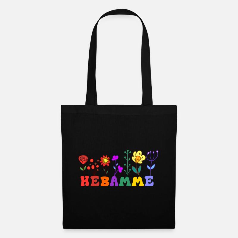 Hebamme mit Blumen Geburtshilfe Geschenk Spruch - Stoffbeutel - Schwarz