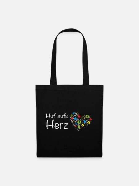 Huf aufs Herz - Hand aufs Herz! Wortspiel Tiere - Stoffbeutel - Schwarz