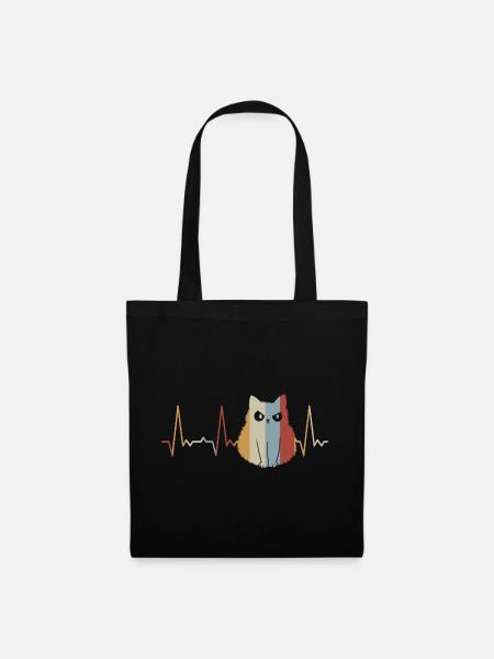 Herzschlag Katze - Stoffbeutel - Schwarz