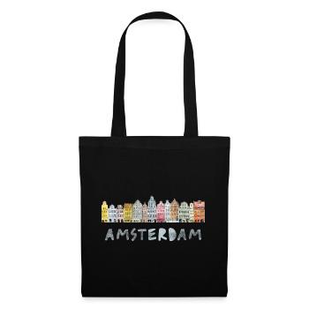 Vintage Amsterdam Souvenir Architektur Häuser - Stoffbeutel - Schwarz - Vorne