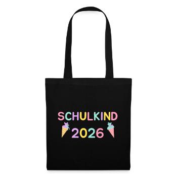 Schulkind 2026 Pastell Schrift Mädchen Schultüte - Stoffbeutel - Schwarz - Vorne