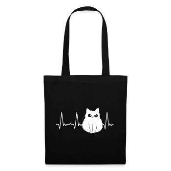 Herzschlag Katze - Stoffbeutel - Schwarz - Vorne