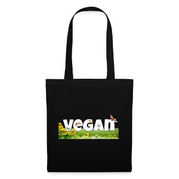 Veganer Shirt und Accessoires - Vegan Schriftzug - Stoffbeutel - Schwarz - Vorne