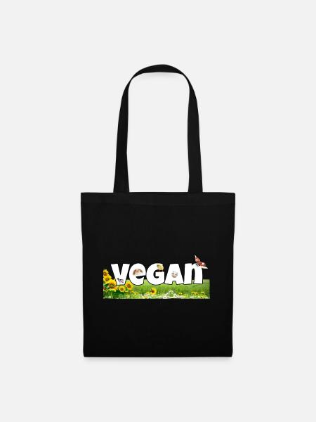 T-shirt végan et accessoires - Inscription Vegan - Sac en tissu - noir