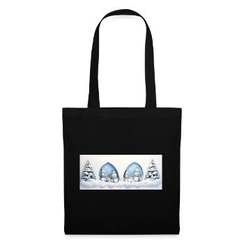 Kleiner Schneemann mit Weihnachtsbäumen - Stoffbeutel - Schwarz - Vorne