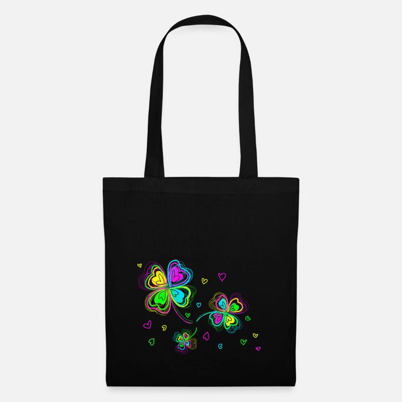 Trèfles multicolore et coeurs - Sac en tissu - noir