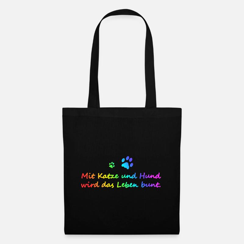 Katze und Hund Spruch - Stoffbeutel - Schwarz