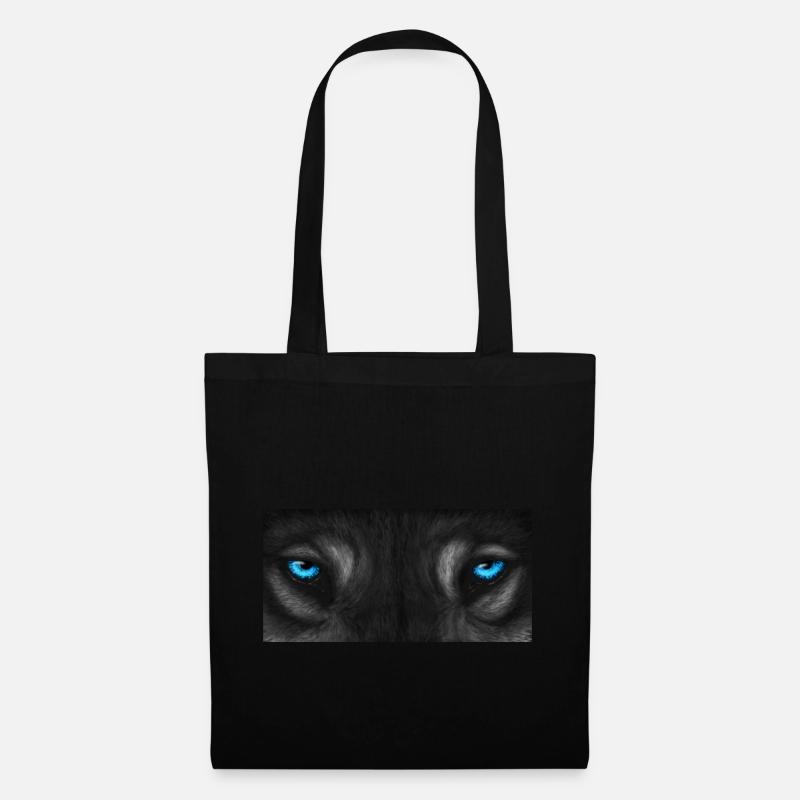 Œil de loup - bleu avec fourrure grise - Sac en tissu - noir