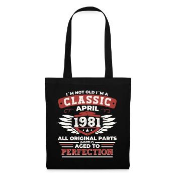 Geburtstag Klassiker Jahrgang 1981 April - Vintage - Stoffbeutel - Schwarz - Vorne