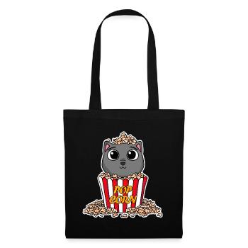 Popcorn Kino Katze Filme Film Filmabend - Stoffbeutel - Schwarz - Vorne