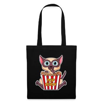 Popcorn Kino Katze Filme Film Filmabend - Stoffbeutel - Schwarz - Vorne