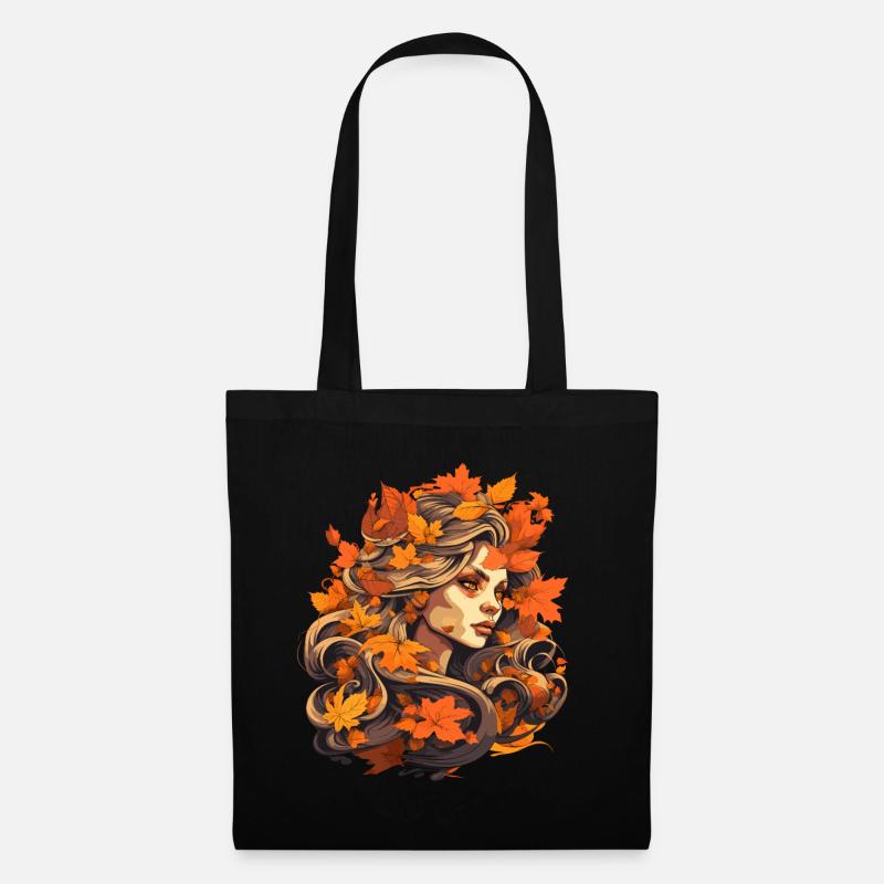 Schöne Frau mit Herbst Laub - Stoffbeutel - Schwarz