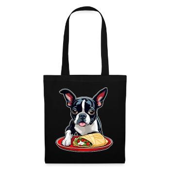 Boston Terrier mit Taco - Stoffbeutel - Schwarz - Vorne