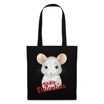 niedliche weiße Maus zum Valentinstag - Stoffbeutel - Schwarz - Vorne