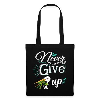 Never Give Up 🐸 Niemals aufgeben Frosch vs Storch - Stoffbeutel - Schwarz - Vorne