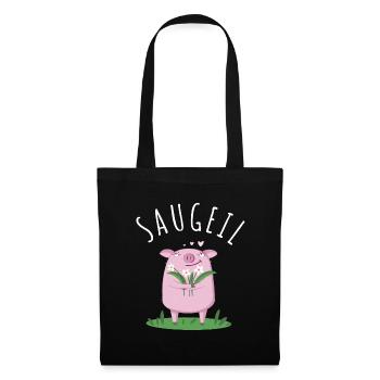 Sauguat Saugeil Dialekt Spruch Schweinchen - Stoffbeutel - Schwarz - Vorne