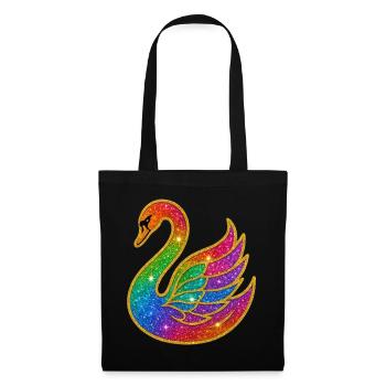 Regenbogen Glitzer Schwan Mutter - Stoffbeutel - Schwarz - Vorne