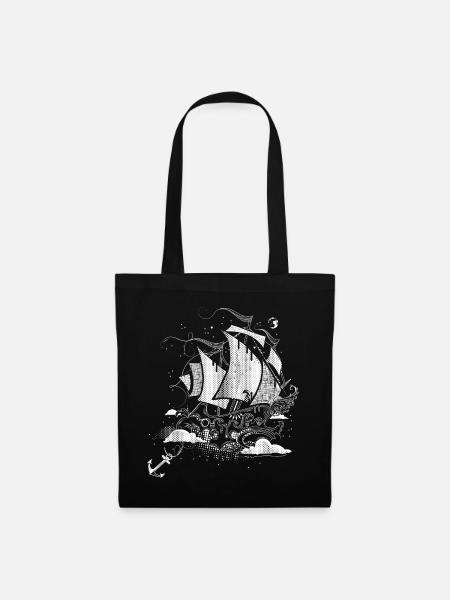 Fantastisches Segelschiff  Retro-Illustrationsstil - Stoffbeutel - Schwarz