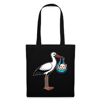 Storch mit Baby Peace im Tuch blau - Stoffbeutel - Schwarz - Vorne
