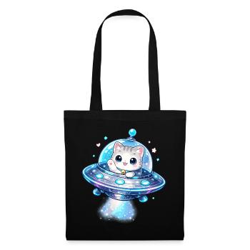 Kawaii Katzen UFO Weltraumfreund - Stoffbeutel - Schwarz - Vorne