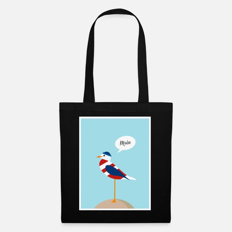 moin, Möwe, Meer. Ostsee, Nordsee. - Stoffbeutel - Schwarz