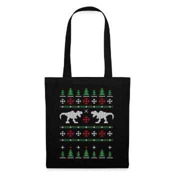 Dinosaurier Dino TRex Tyrannosaurus Weihnachten - Stoffbeutel - Schwarz - Vorne