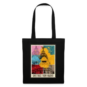 Madrid Spain City Skyline Stamp Colorful - Tote Bag - black - Front