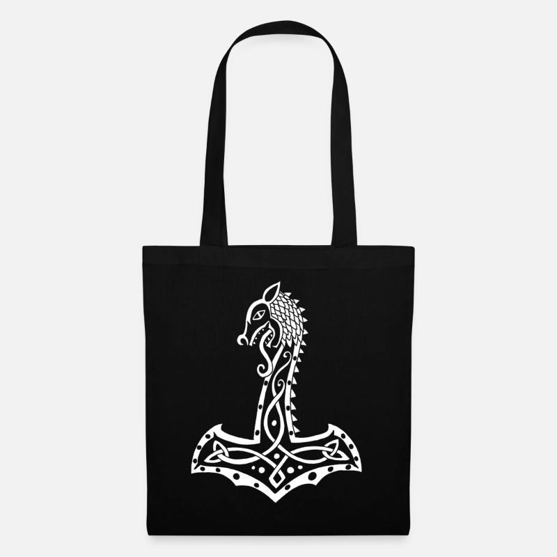 Loup blanc et marteau de Thor - Sac en tissu - noir