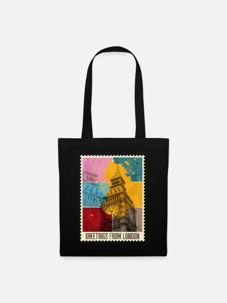 Londres Angleterre UK City Skyline Stamp Coloré - Sac en tissu - noir