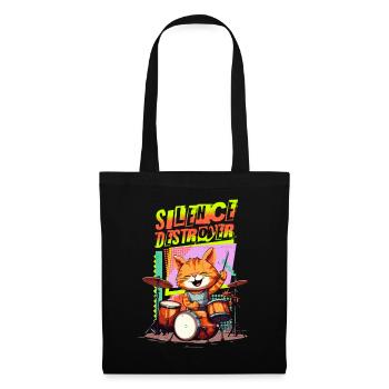 Schlagzeug Drums Silence Destroyer Katze Lustig - Stoffbeutel - Schwarz - Vorne