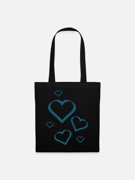 Blaues Herz Muster Herzmuster Geschenk Herz  - Stoffbeutel - Schwarz