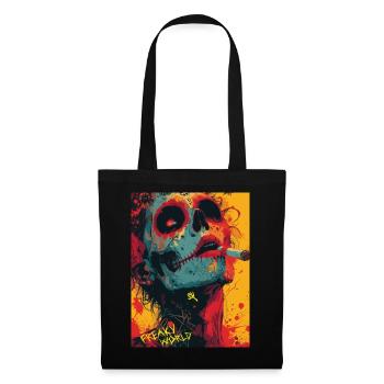 Smoking Skull, Totenkopf mit Zigarette - Stoffbeutel - Schwarz - Vorne