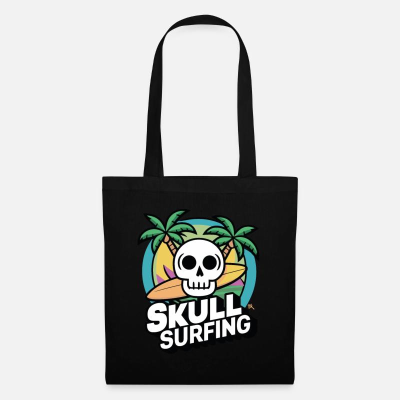 Skull Surfing - Totenkopf mit Surfbrett - Stoffbeutel - Schwarz
