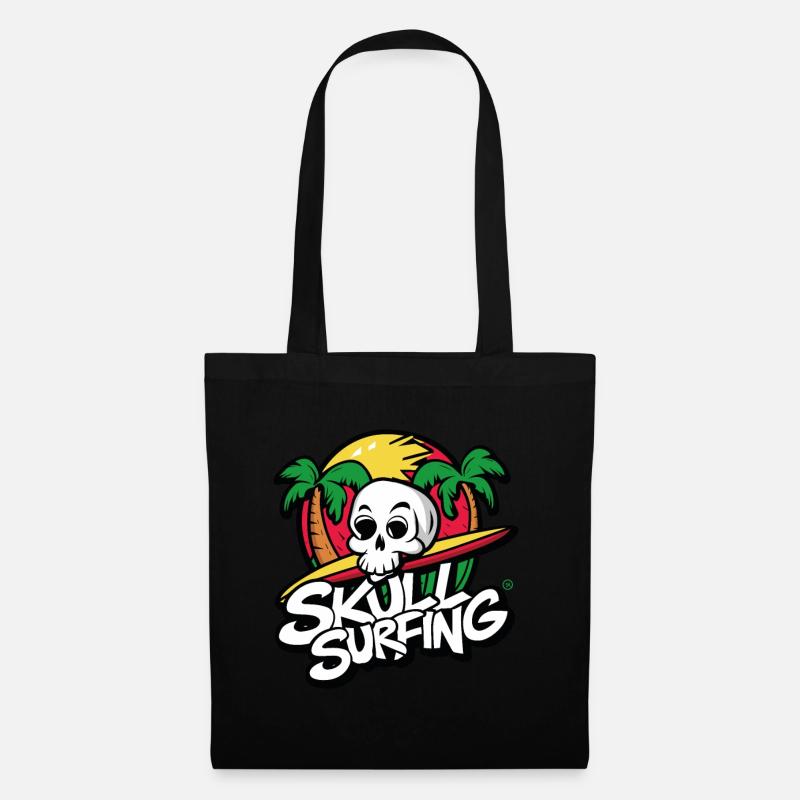 Skull - Surfing, Totenkopf - Stoffbeutel - Schwarz