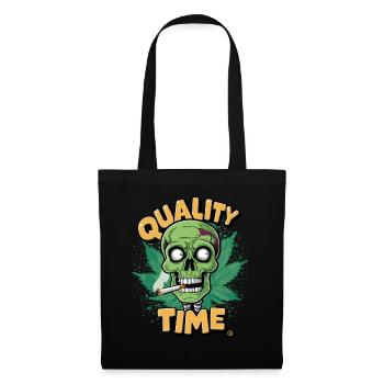 Skull Kiffer - Quality Time, Totenkopf - Stoffbeutel - Schwarz - Vorne