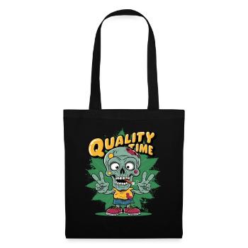 Skull Kiffer - Quality Time, Totenkopf - Stoffbeutel - Schwarz - Vorne