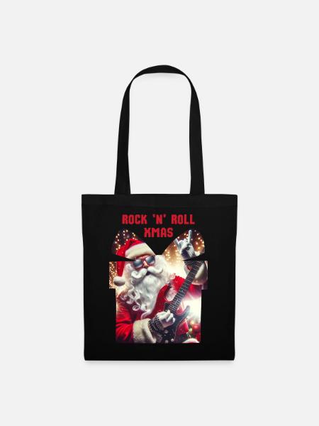 Rock n Roll Xmas - Weihnachtsmann Rocker - Stoffbeutel - Schwarz