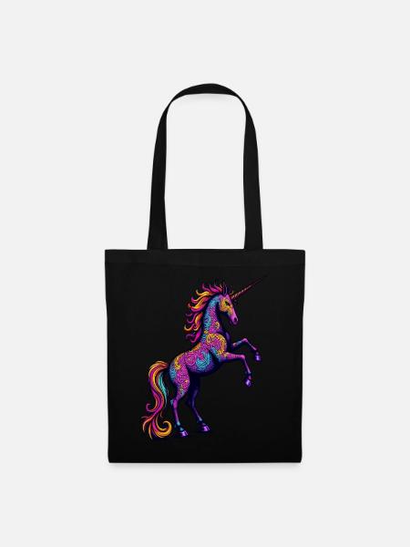Neon Muster Einhorn – Bunte Fantasy Magie - Stoffbeutel - Schwarz