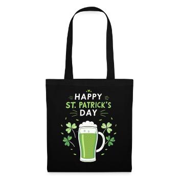 Grünes St. Patrick's Day Glas und Kleeblätter - Stoffbeutel - Schwarz - Vorne