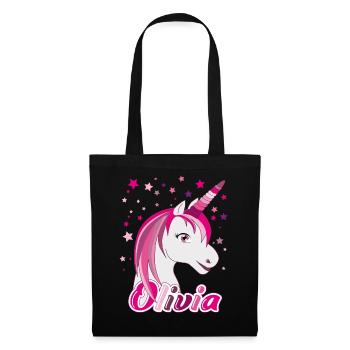 Olivia Einhorn, Mädchenname - Stoffbeutel - Schwarz - Vorne