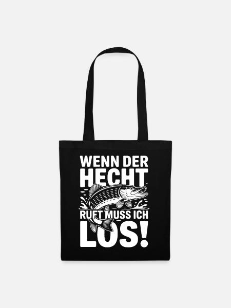 Hecht Angeln Humor - Stoffbeutel - Schwarz